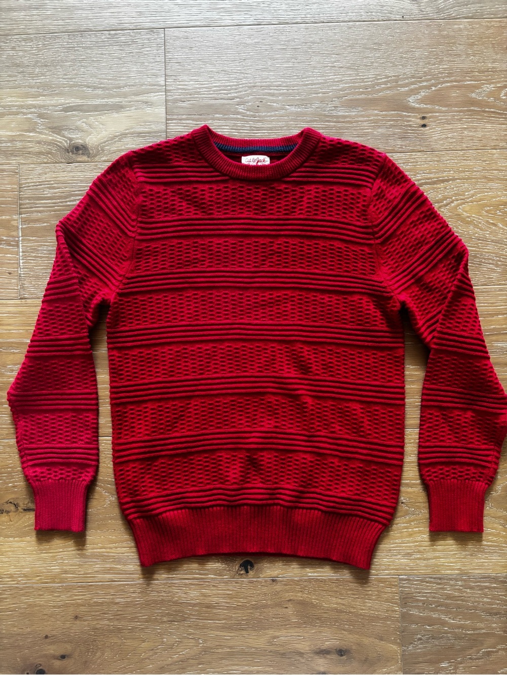 Cat & Jack red boys textured stripe cotton sweater